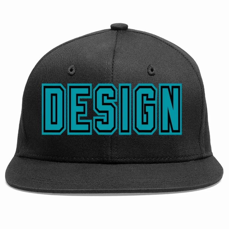 Baseball Cap For Streetwear-Custom Black Aqua-Black Flat Eaves Sport Baseball Cap Design for Men/Women/Youth