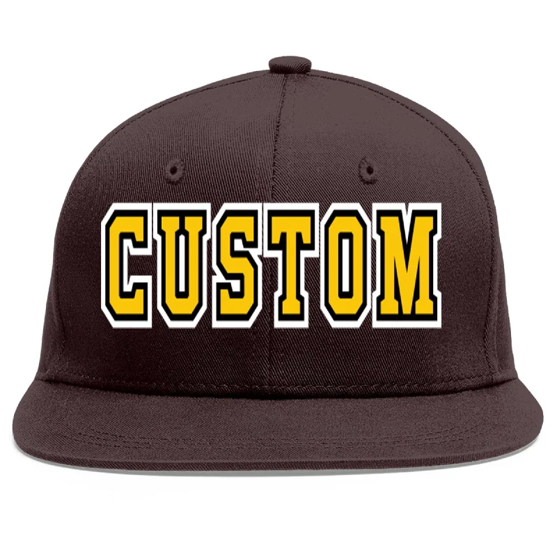 Baseball Cap For Trendy Styles-Custom Brown Gold-Black Flat Eaves Sport Baseball Cap