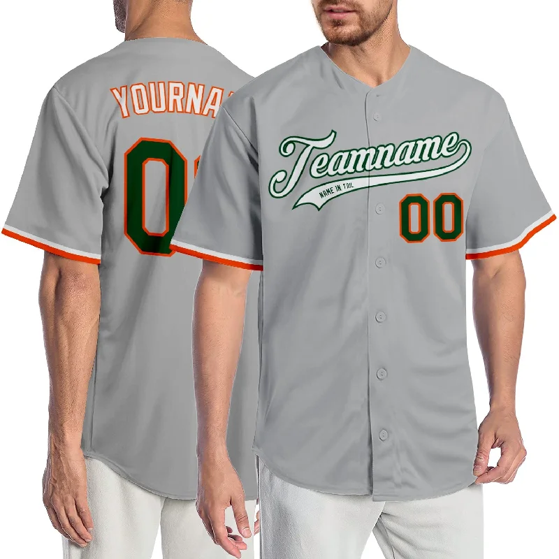 Baseball Jersey For College Apparel-Custom Gray Green-Orange Authentic Baseball Jersey