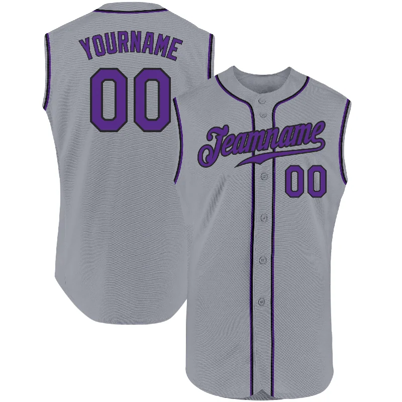 Baseball Jersey For Sale-Custom Gray Purple-Black Authentic Sleeveless Baseball Jersey