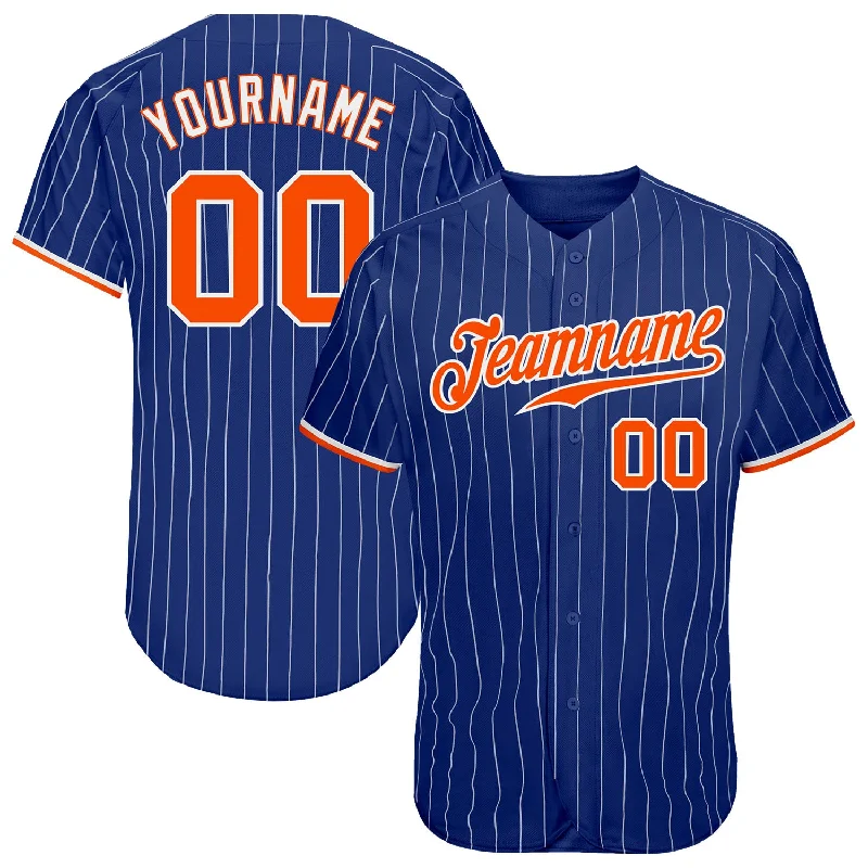 Baseball Jersey For Fundraising Campaigns-Custom Royal White Pinstripe Orange-White Authentic Baseball Jersey