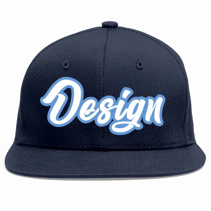 Baseball Cap With Limited Run Styles-Custom Navy White-Light Blue Flat Eaves Sport Baseball Cap Design for Men/Women/Youth