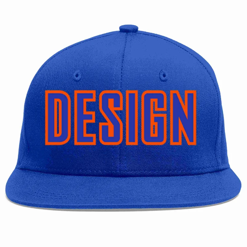 Baseball Cap For UV Protection-Custom Royal Royal-Orange Flat Eaves Sport Baseball Cap Design for Men/Women/Youth