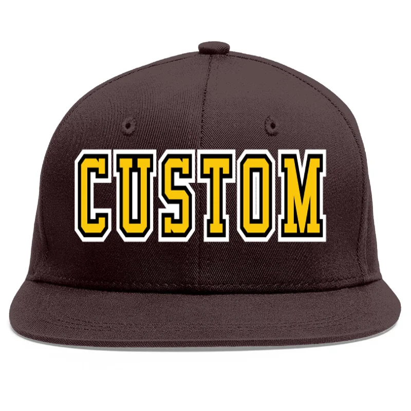 Baseball Cap For Sporting Events-Custom Brown Gold-Black Flat Eaves Sport Baseball Cap