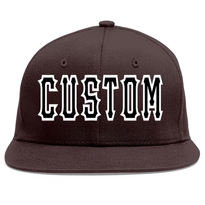 Custom Baseball Cap For Gifts-Custom Brown Black-White Flat Eaves Sport Baseball Cap