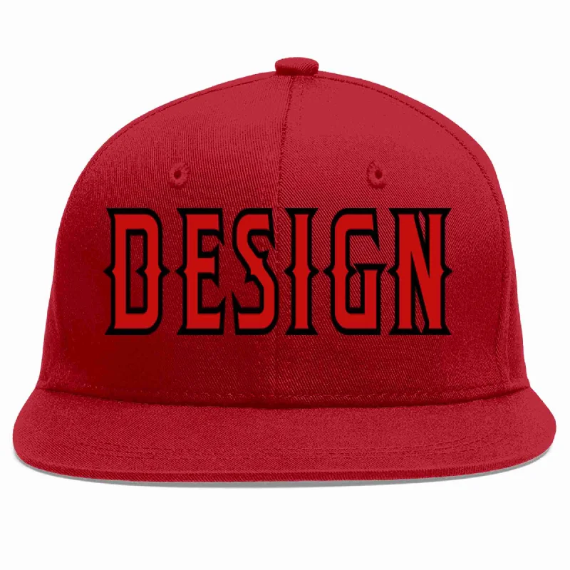 Baseball Cap For Limited Edition Styles-Custom Red Red-Black Flat Eaves Sport Baseball Cap Design for Men/Women/Youth