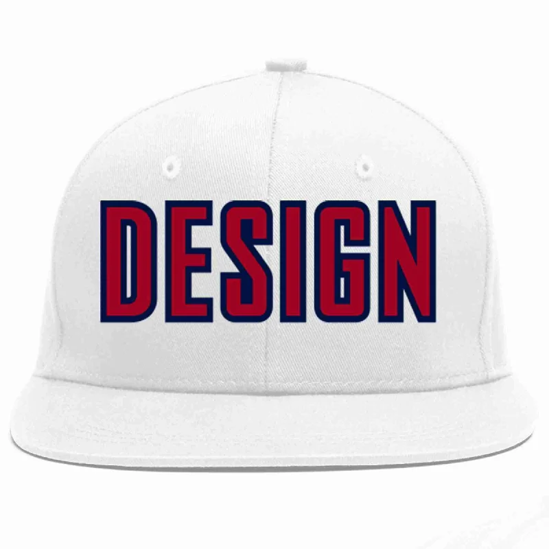 Embroidered Baseball Cap-Custom White Red-Navy Flat Eaves Sport Baseball Cap Design for Men/Women/Youth