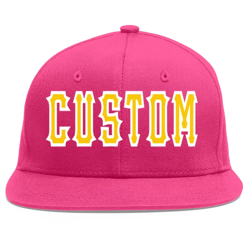 Custom Fitted Baseball Cap-Custom Rose Red Gold-White Flat Eaves Sport Baseball Cap