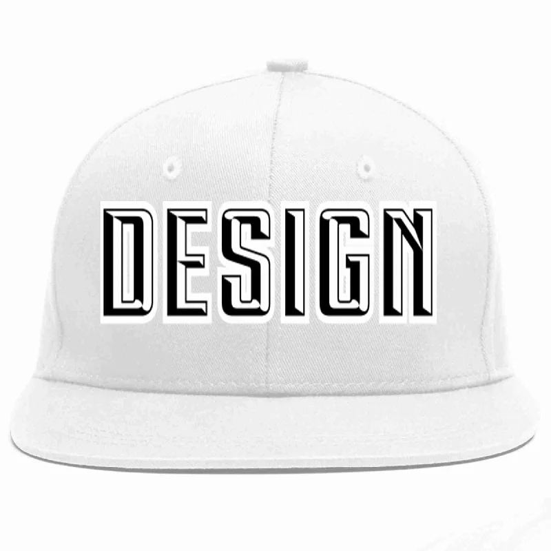 Baseball Cap For Sports Apparel Customization-Custom White Black-White Flat Eaves Sport Baseball Cap Design for Men/Women/Youth