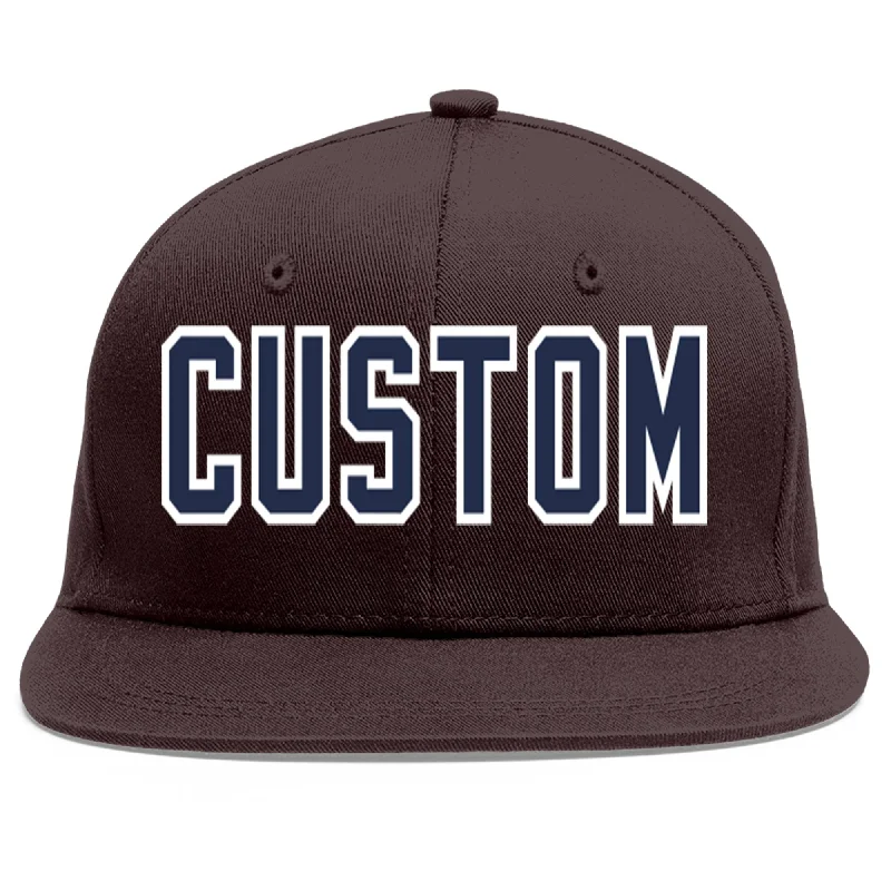 Baseball Cap For Collectors-Custom Brown Navy-White Flat Eaves Sport Baseball Cap