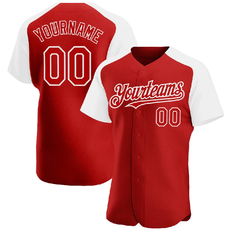 Baseball Jersey For Fundraising Campaigns-Custom Red White Authentic Raglan Sleeves Baseball Jersey