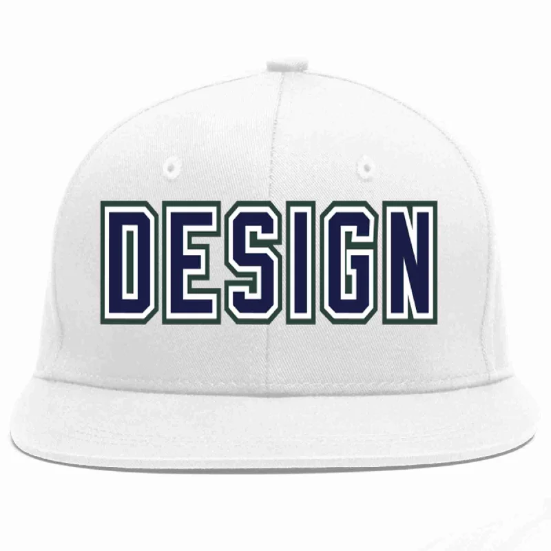 Baseball Cap For Gift Ideas-Custom White Navy-White Flat Eaves Sport Baseball Cap Design for Men/Women/Youth