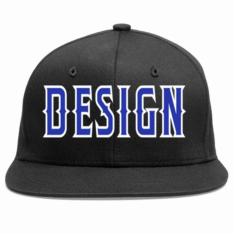 Baseball Cap With Logo-Custom Black Royal-White Flat Eaves Sport Baseball Cap Design for Men/Women/Youth