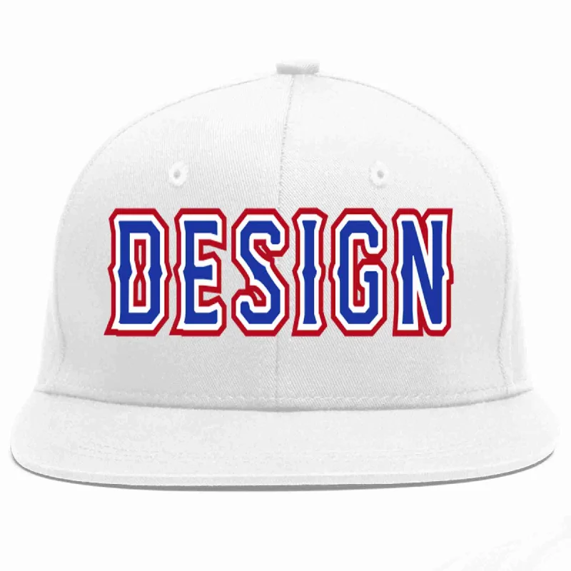 Baseball Cap With Initials-Custom White Royal-White Flat Eaves Sport Baseball Cap Design for Men/Women/Youth