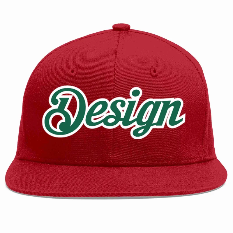 Baseball Cap For Promotional Apparel-Custom Red Kelly Green-White Flat Eaves Sport Baseball Cap Design for Men/Women/Youth