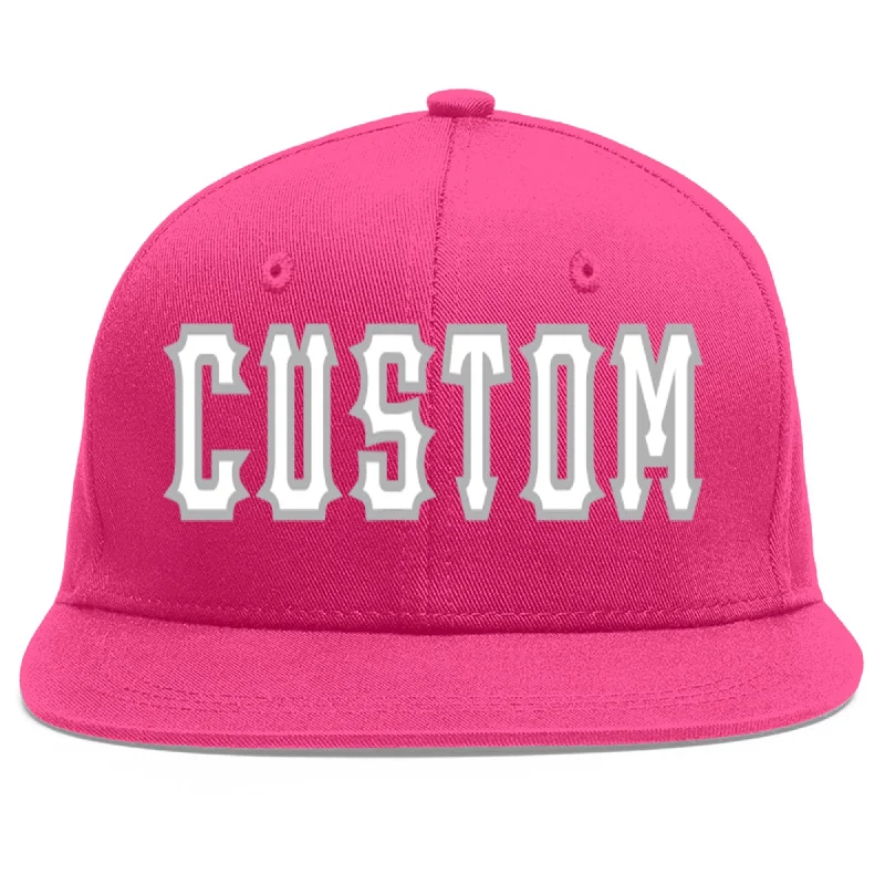 Baseball Cap With Custom Embroidery-Custom Rose Red White-Gray Flat Eaves Sport Baseball Cap