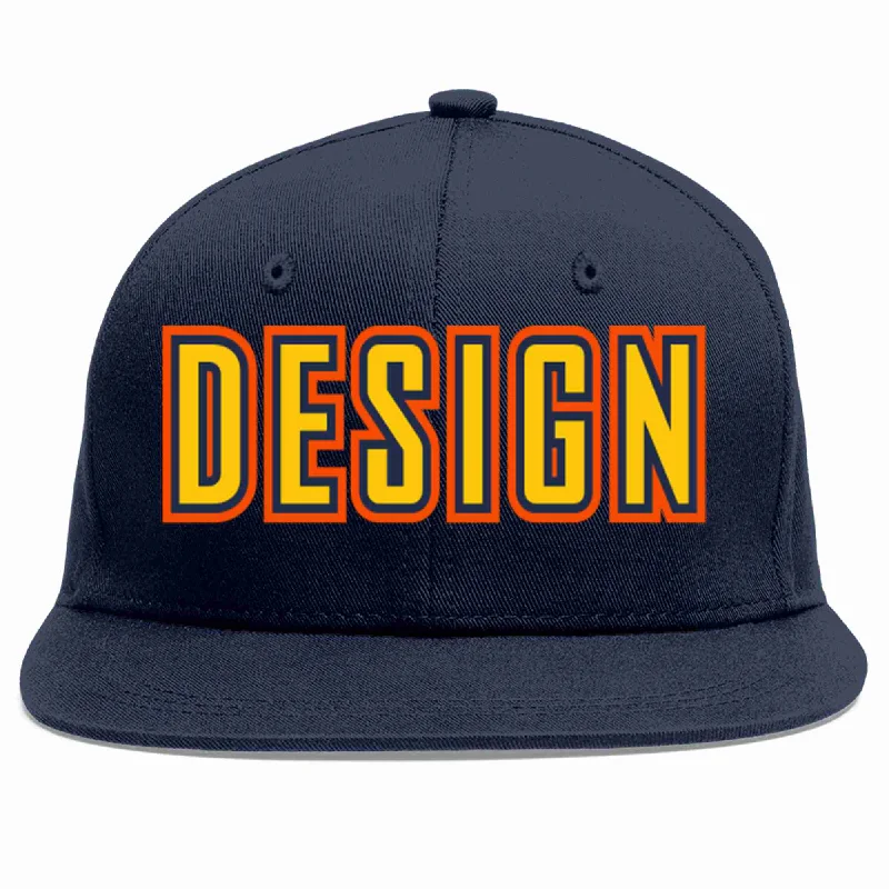 Baseball Cap With Sweatband-Custom Navy Gold-Navy Flat Eaves Sport Baseball Cap Design for Men/Women/Youth