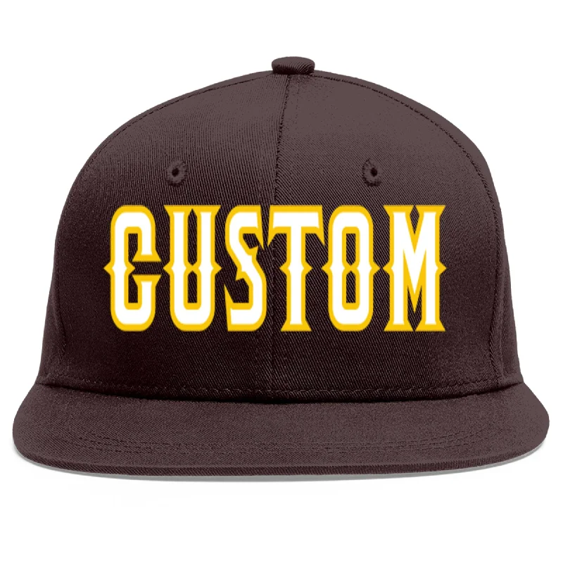 Baseball Cap For Hiking-Custom Brown White-Gold Flat Eaves Sport Baseball Cap