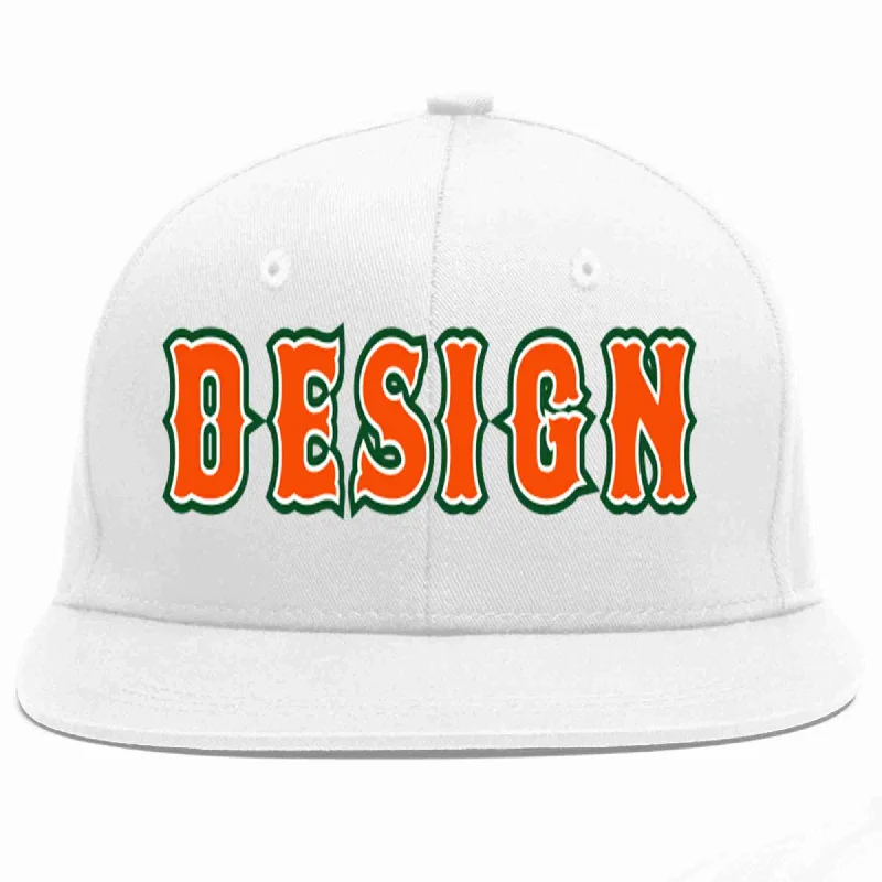 Baseball Cap With Adjustable Strap-Custom White Orange-White Flat Eaves Sport Baseball Cap Design for Men/Women/Youth