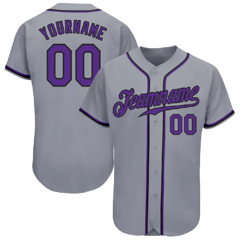 Baseball Jersey With Sponsor Logo-Custom Gray Purple-Black Authentic Baseball Jersey