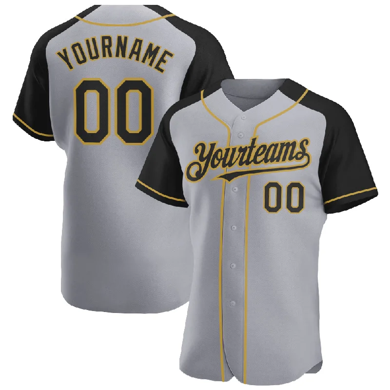 Baseball Jersey For Team Building Apparel-Custom Gray Black-Old Gold Authentic Raglan Sleeves Baseball Jersey