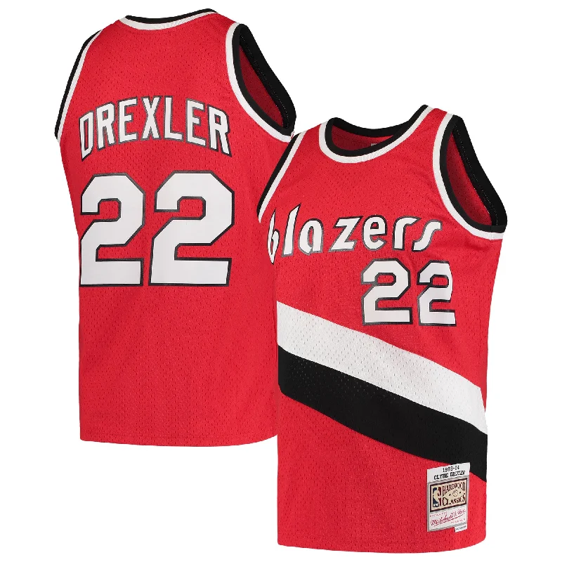 Basketball Jersey With Custom Fit-Clyde Drexler Portland Trail Blazers 1983/84 Hardwood Classics Swingman Basketball Jersey - Red