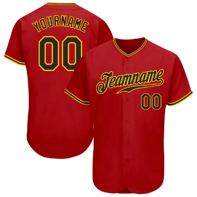 Baseball Jersey For Custom Teams-Custom Red Black-Gold Authentic Baseball Jersey