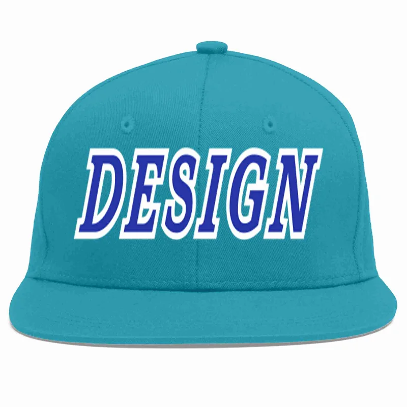 Baseball Cap For Spring-Custom Aqua Royal-White Flat Eaves Sport Baseball Cap Design for Men/Women/Youth