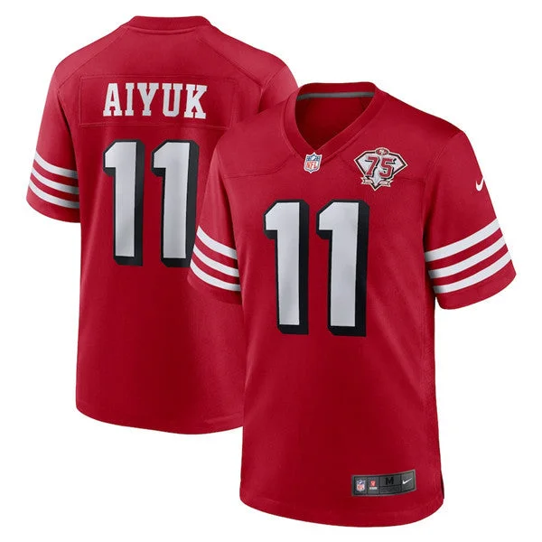 Football Jersey For Limited Edition-Men's San Francisco 49ers #11 Brandon Aiyuk 2021 Scarlet 75th Anniversary Alternate Football Stitched Game Jersey