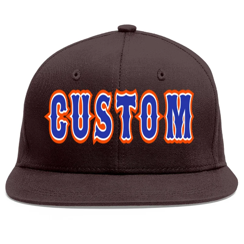 Baseball Cap For Basketball Fans-Custom Brown Royal-White Flat Eaves Sport Baseball Cap