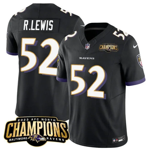 Football Jersey For High-Quality Custom Designs-Men's Baltimore Ravens #52 Ray Lewis Black 2023 F.U.S.E. AFC North Champions Vapor Limited Football Stitched Jersey