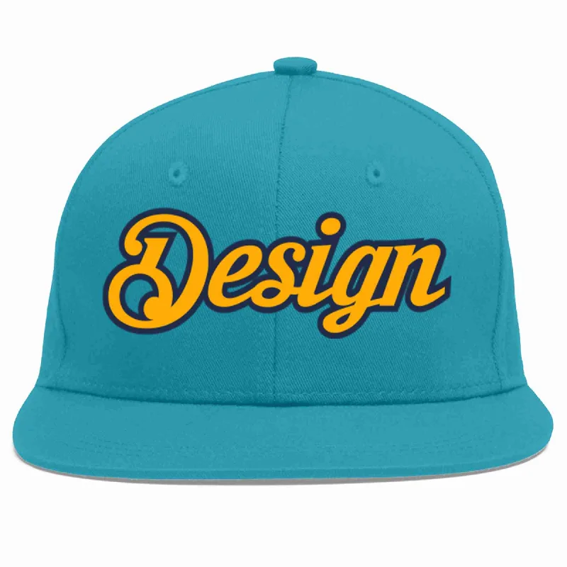 Baseball Cap For Casual Weekend Wear-Custom Aqua Yellow-Navy Flat Eaves Sport Baseball Cap Design for Men/Women/Youth