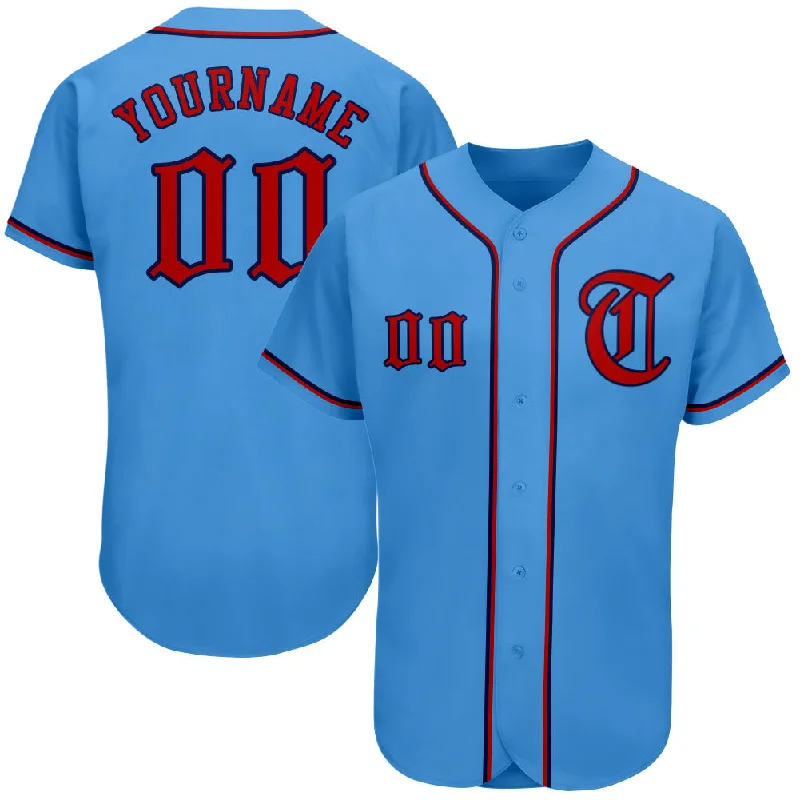 Baseball Jersey For Signature Baseball Players-Custom Powder Blue Red-Navy Authentic Baseball Jersey