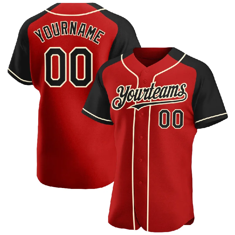 Baseball Jersey For Minor League Teams-Custom Red Black-Cream Authentic Raglan Sleeves Baseball Jersey