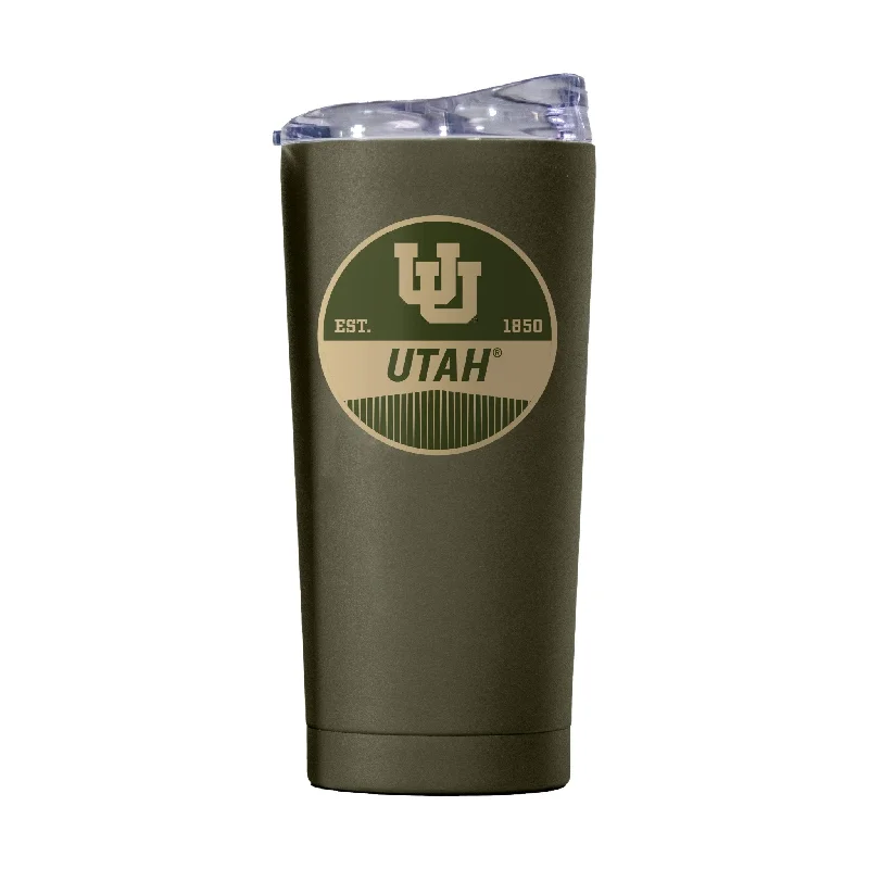 Personalized Team Mug For Sports Events-Utah 20oz Olive Badge Powder Coat Tumbler