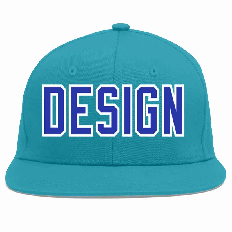 Custom Baseball Cap For Marketing-Custom Aqua Royal-White Flat Eaves Sport Baseball Cap Design for Men/Women/Youth