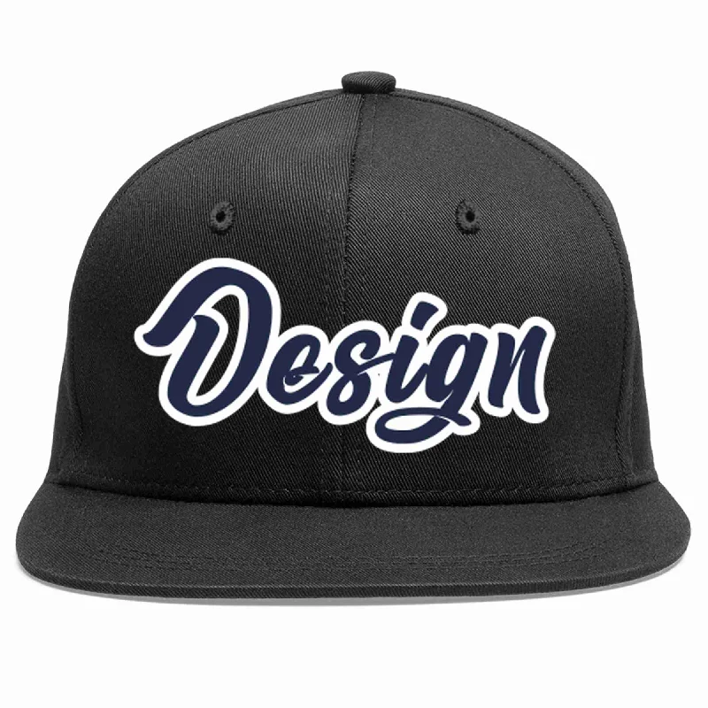 Baseball Cap For Fan Apparel-Custom Black Navy-White Flat Eaves Sport Baseball Cap Design for Men/Women/Youth