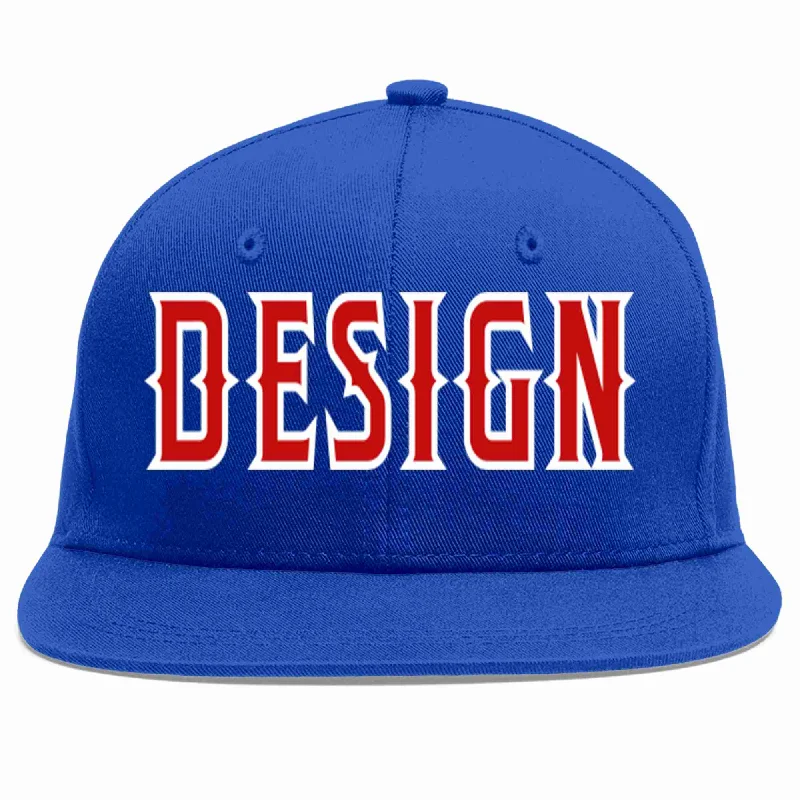 Baseball Cap For Stylish Streetwear-Custom Royal Red-White Flat Eaves Sport Baseball Cap Design for Men/Women/Youth