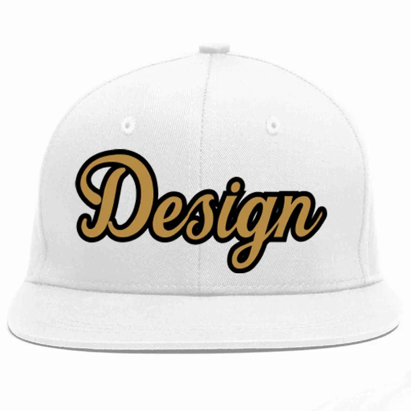 Baseball Cap With Curved Brim-Custom White Old Gold-Black Flat Eaves Sport Baseball Cap Design for Men/Women/Youth