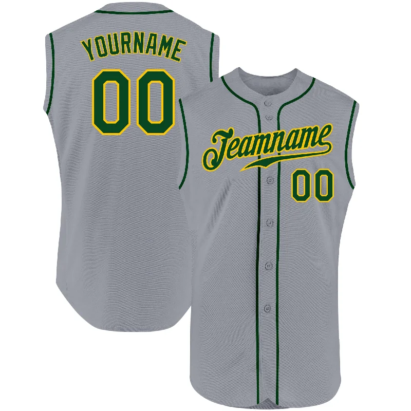 Baseball Jersey For Kids-Custom Gray Green-Gold Authentic Sleeveless Baseball Jersey