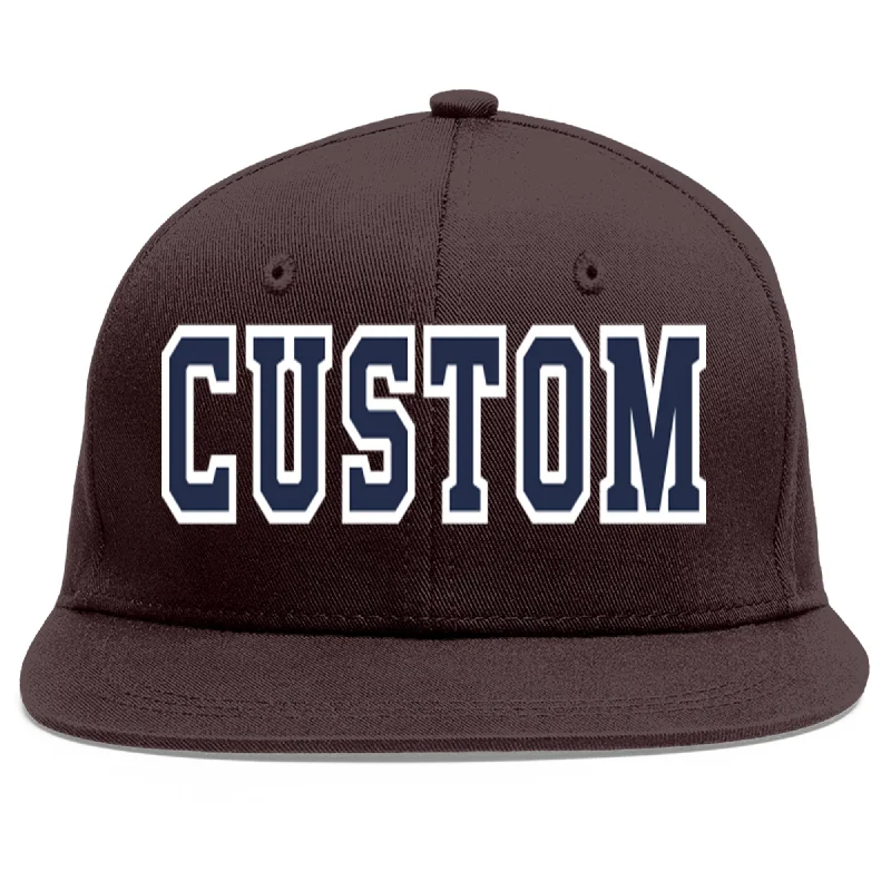 Baseball Cap With Flexible Fit-Custom Brown Navy-White Flat Eaves Sport Baseball Cap