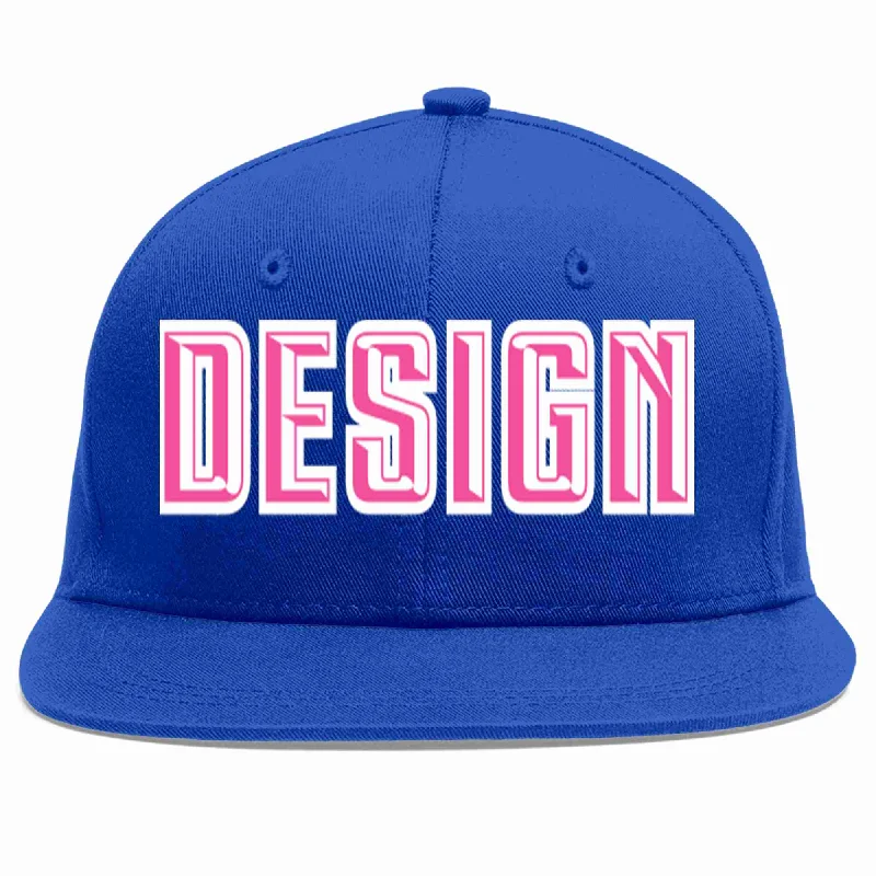 Baseball Cap With Custom Image-Custom Royal Pink-White Flat Eaves Sport Baseball Cap Design for Men/Women/Youth