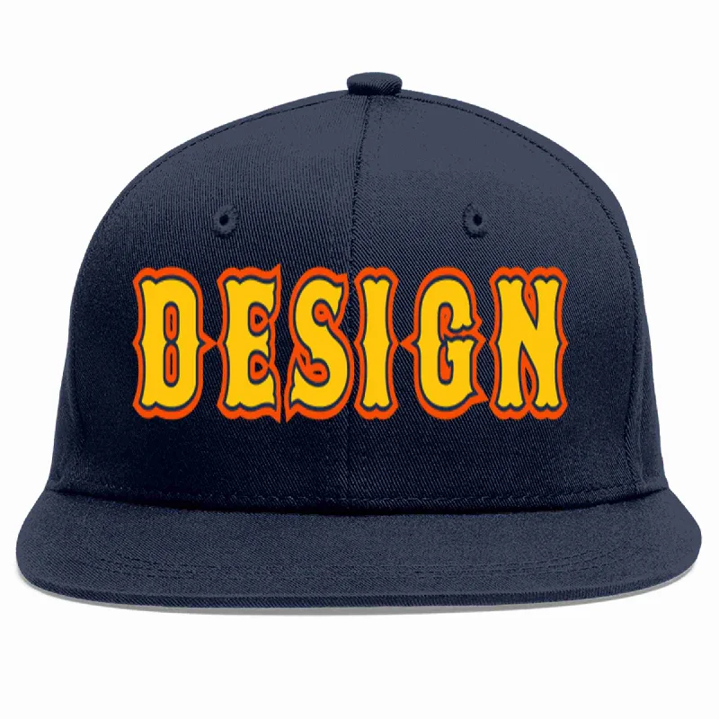 Baseball Cap With Printed Text-Custom Navy Gold-Navy Flat Eaves Sport Baseball Cap Design for Men/Women/Youth