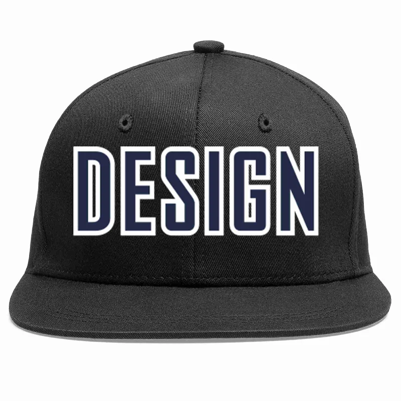 Baseball Cap For Fundraising Campaigns-Custom Black Navy-White Flat Eaves Sport Baseball Cap Design for Men/Women/Youth