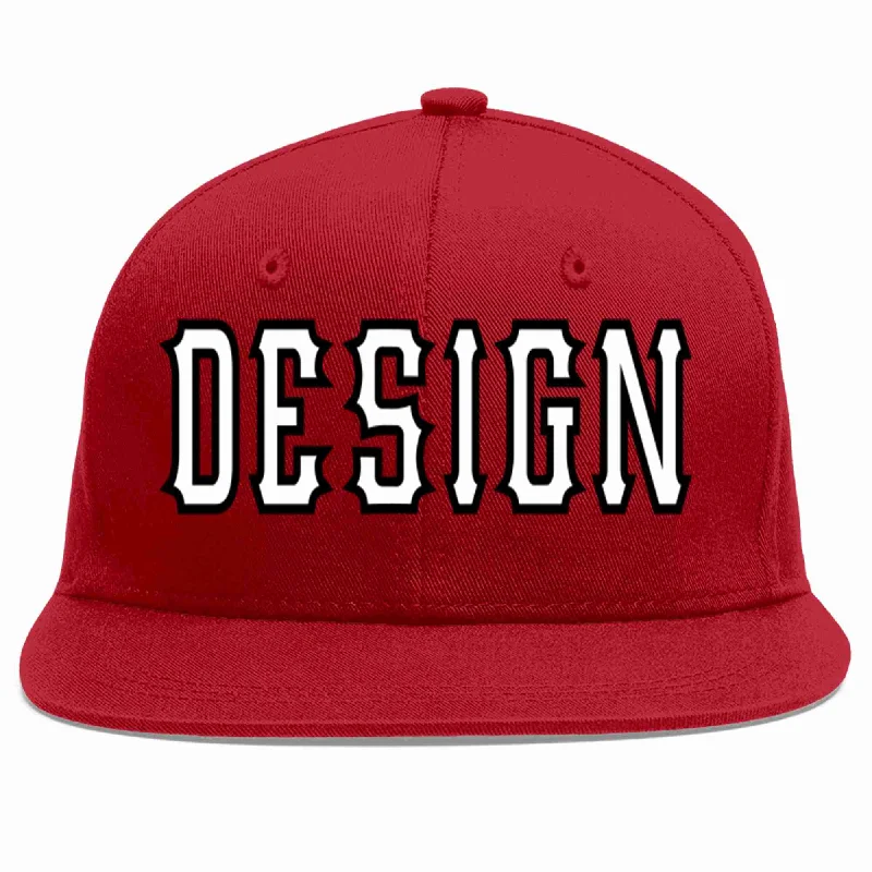 Baseball Cap With Flexible Fit-Custom Red White-Black Flat Eaves Sport Baseball Cap Design for Men/Women/Youth