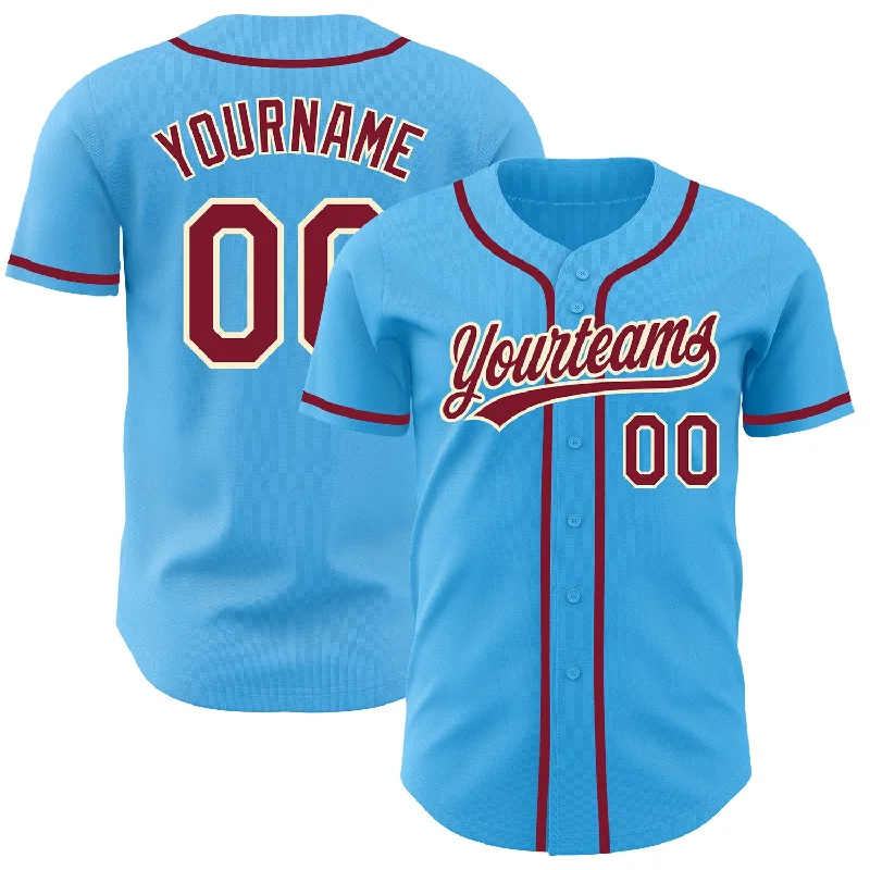 Baseball Jersey With Screen Printed Designs-Custom Sky Blue Crimson-Cream Authentic Baseball Jersey