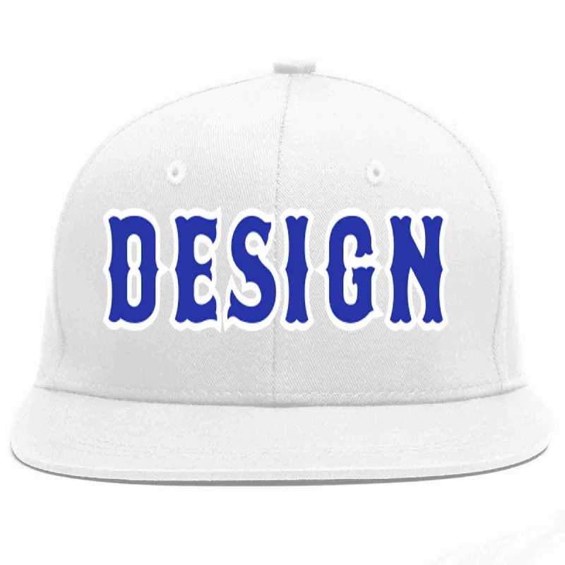 Baseball Cap For Casual Fashion-Custom White Royal-White Flat Eaves Sport Baseball Cap Design for Men/Women/Youth