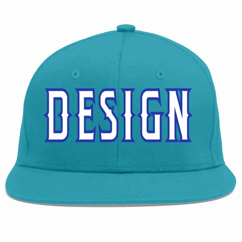 Baseball Cap For Popular Brands-Custom Aqua White-Royal Flat Eaves Sport Baseball Cap Design for Men/Women/Youth