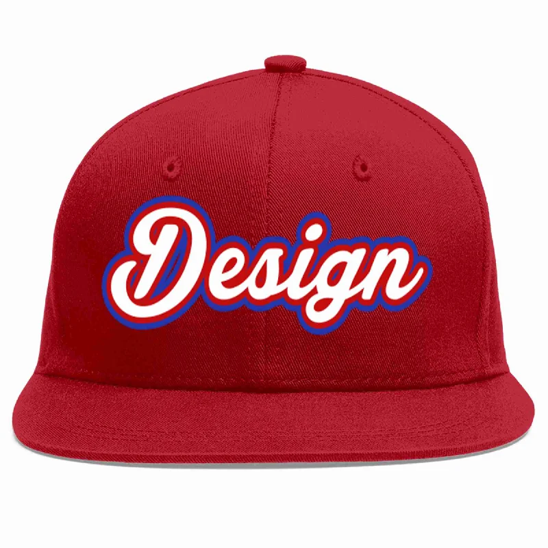 Baseball Cap For Custom Teams-Custom Red White-Red Flat Eaves Sport Baseball Cap Design for Men/Women/Youth