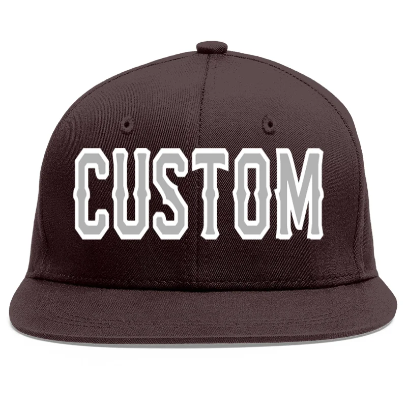 Baseball Cap For Special Edition Designs-Custom Brown Gray-White Flat Eaves Sport Baseball Cap